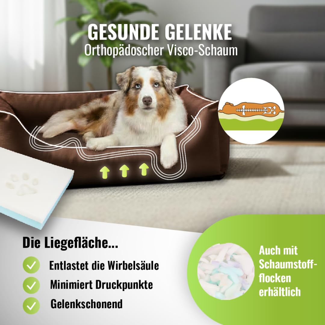 Cama para perros CopcoPet Rocco 2 en 1, impermeable y de piel sintética, con colchón de plástico para perros con espuma de copos o espuma viscoelástica ortopédica