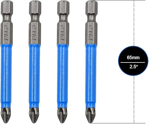 Miniatura 2 de Biaungdo Puntas de destornillador de cabeza de tornillo Phillips antideslizantes hexagonales largas magnéticas (PH2 x 2.559 in) - 10 unidades
