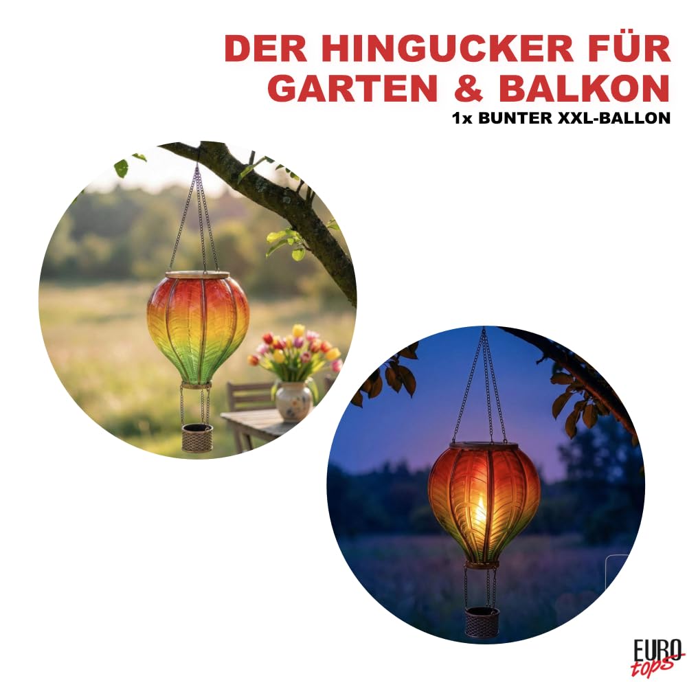 EUROtops Solar-Heißluftballon LED-Beleuchtung wetterfester Kunststoff Outdoor-Dekoration 12 20 40 flackernde LEDs