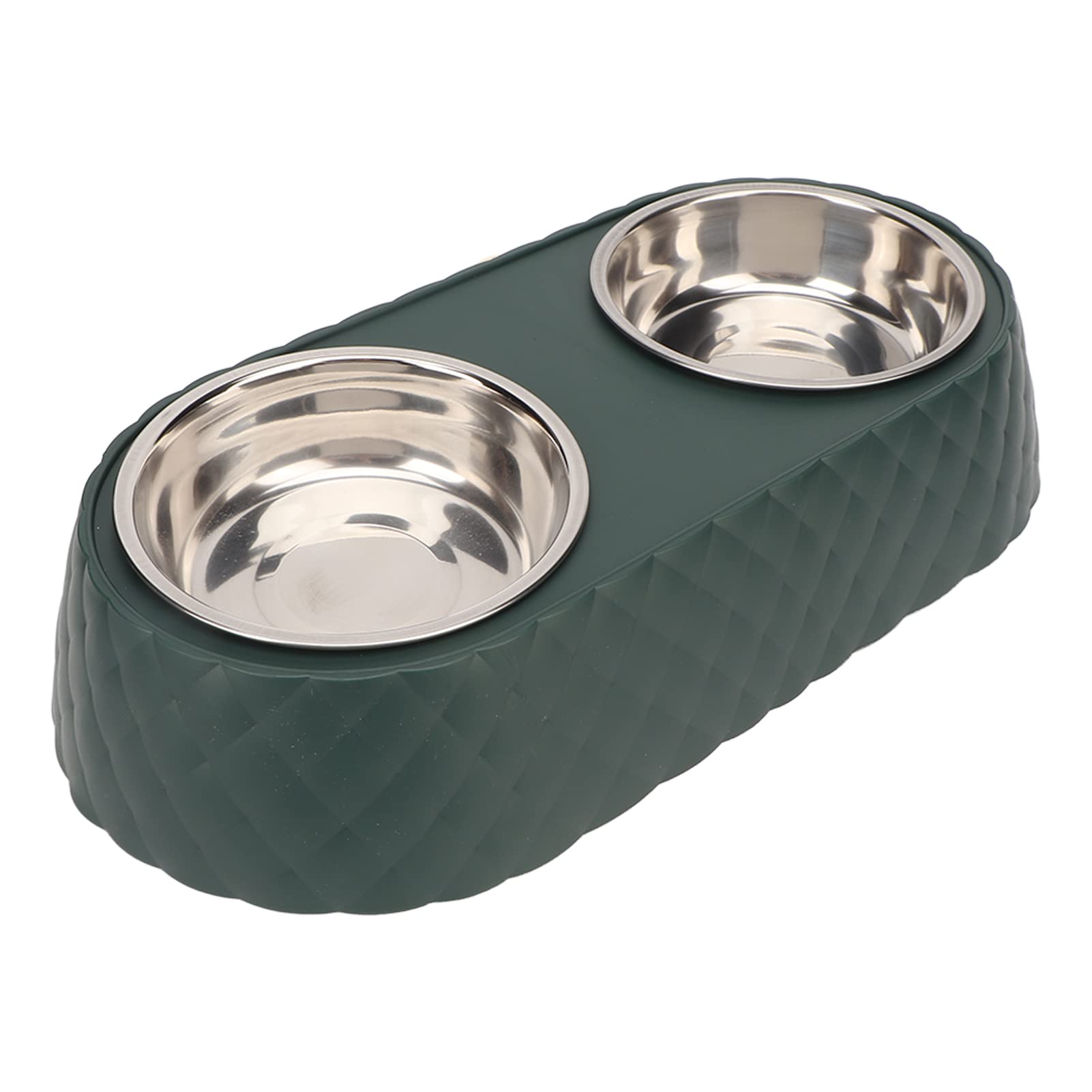 Akozon Stylish Bow Tie Pet Double Bowl Set - Stainless Steel Dog and Cat Feeding and Watering Bowls (Dark Green)
