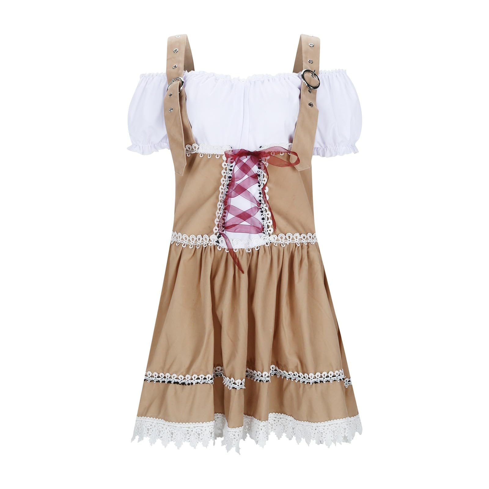 Abito Dirndl Donna Elegante, Abito Dirndl Lungo, Sexy Oktoberfest Costume Patchwork Bavarese Vestito Manica Corta Cosplay Cameriera Da Donna Elegante Leggera Party Fashion