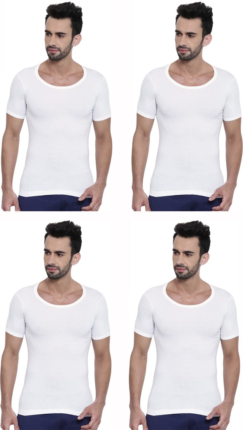 Cotton Round Neck Half Sleeves White Men's Vest - Pack of 4 (#Interlock-RNS-85 CM)-image-22