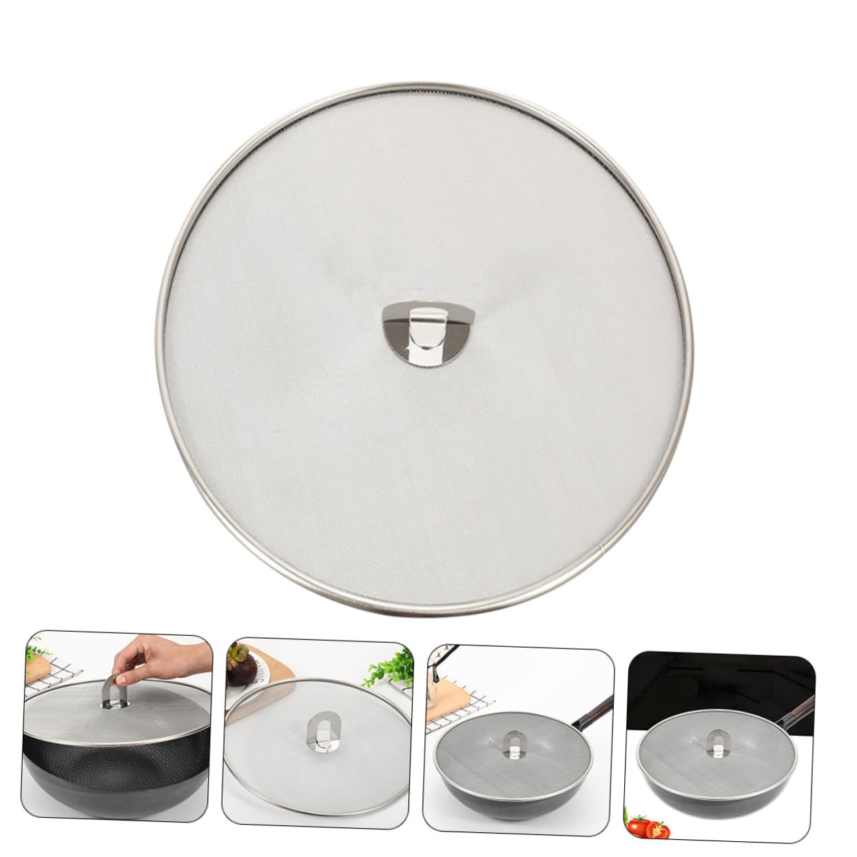Luxshiny Frying Pan Splatter Screen Stainless Steel Spill Lid Cover for Oil Protection Heat Resistant Kitchen Gadget for Home Cooking and Frying Tasks