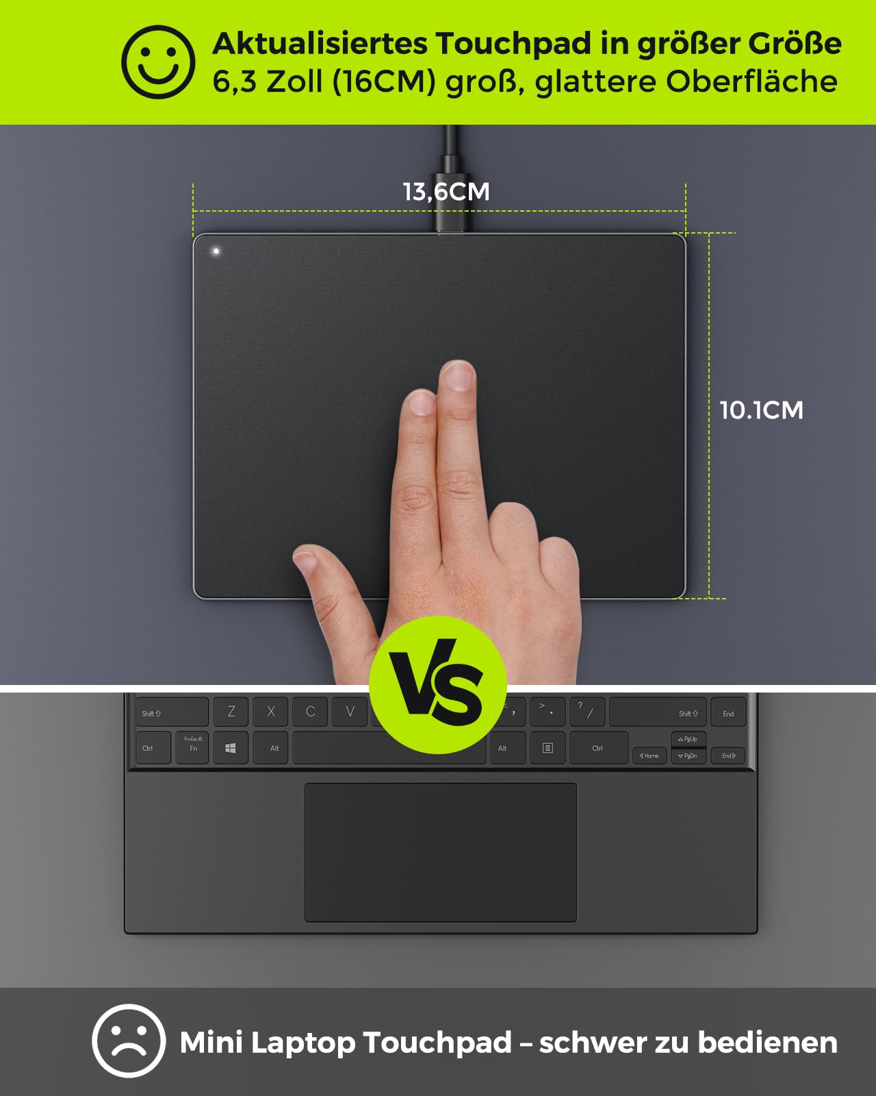 seenda Touchpad per PC, trackpad esterno in alluminio con navigazione multi-touch, mouse touchpad ad alta precisione con cavo solo per Windows 11/10, computer/laptop, nero e grigio