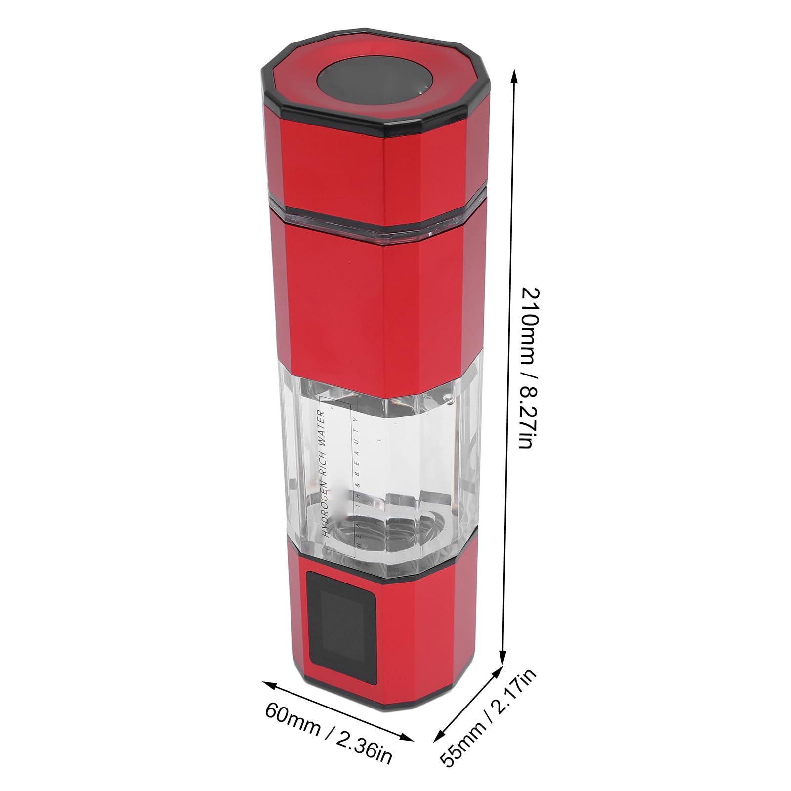 Jarra de agua de hidrógeno 5000PPB, lavado automático de contracorriente, botella de agua de hidrógeno portátil de 250 ml para viajes (rojo)