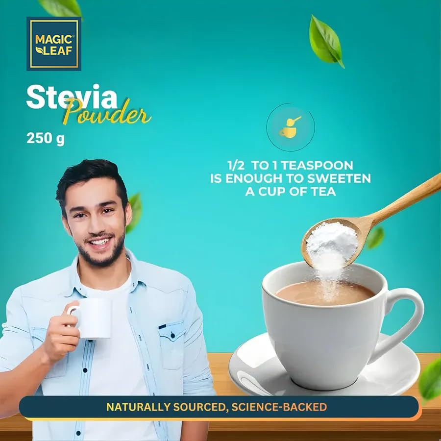 Magic Leaf Sugar Free Stevia Powder, 250 gms, Natural Origin Sweetener, Zero Calorie for Health Management, 99.9% REB-A Purity, Diabetic Friendly Sugar Substitute 2