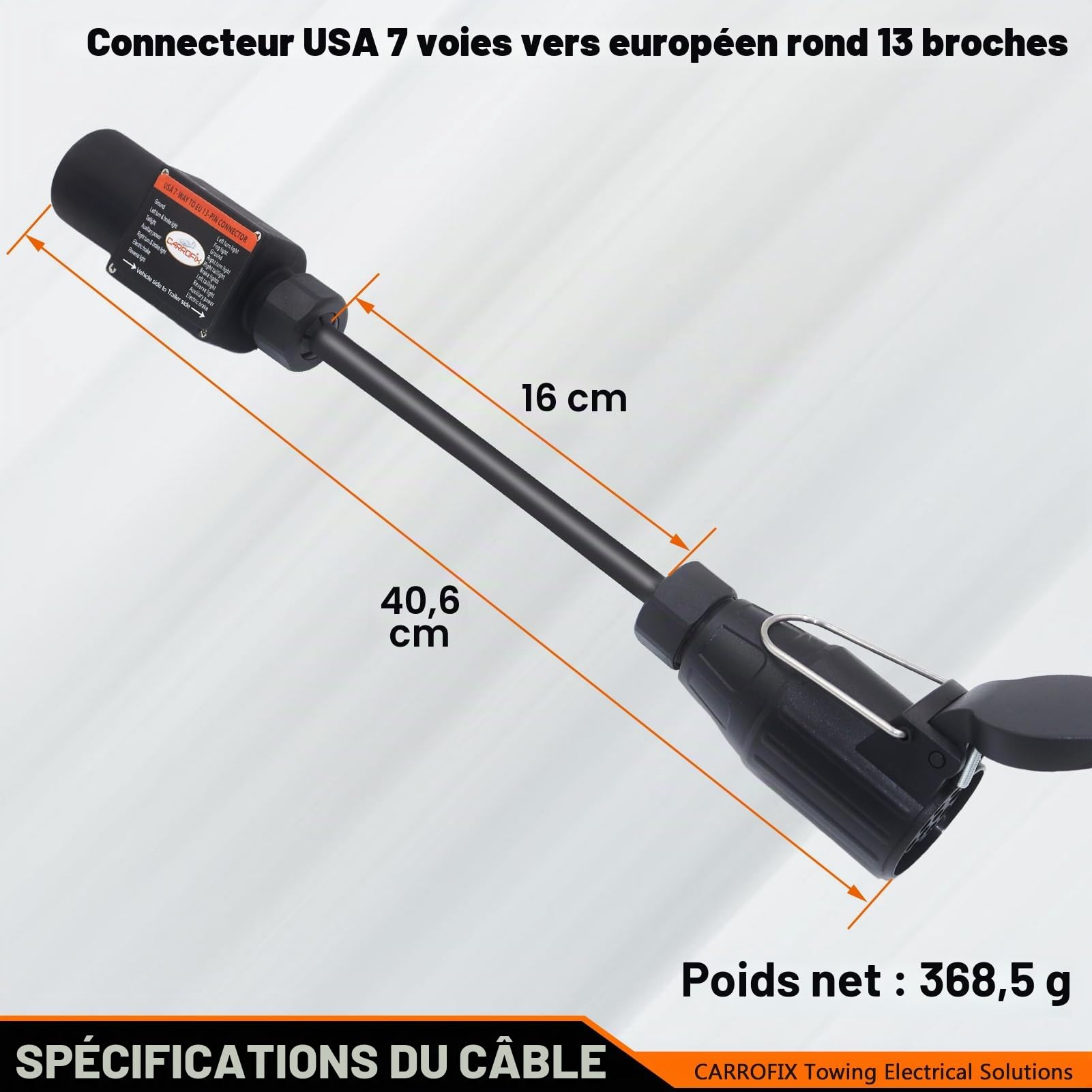 Adaptateur pour éclairage de camion à remorque, prise pour véhicule US à 7 pôles à lame RV vers prise de remorque européenne à 13 broches, boîtier PA (7 voies vers 13 broches)