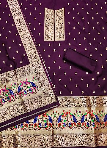 Image of Pandadi Women's Banarasi Paithani Woven Design Dress Material