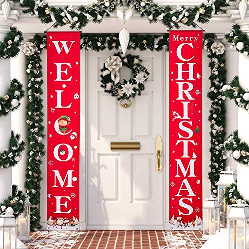 Eaaglo 2Pcs Outdoor Christmas Decorations Merry Christmas Sign Banners, Christmas Door Decoration Hanging Banner, Christmas Porch Signs For Xmas Holiday Front Decor Home Wall Indoor Outdoor #TOP5