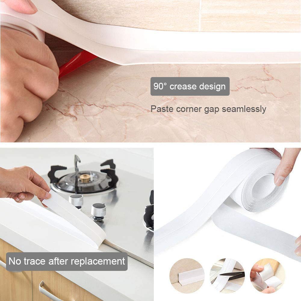 Orrda Caulk Strip, PVC Self Adhesive Wall Seal Ring Caulk Tape Caulking Sealing Tape for Kitchen Countertop, Sink, Bathroom, Toilet and Bathtub Floor Wall Edge Protector (3.2 Meter,White) 2