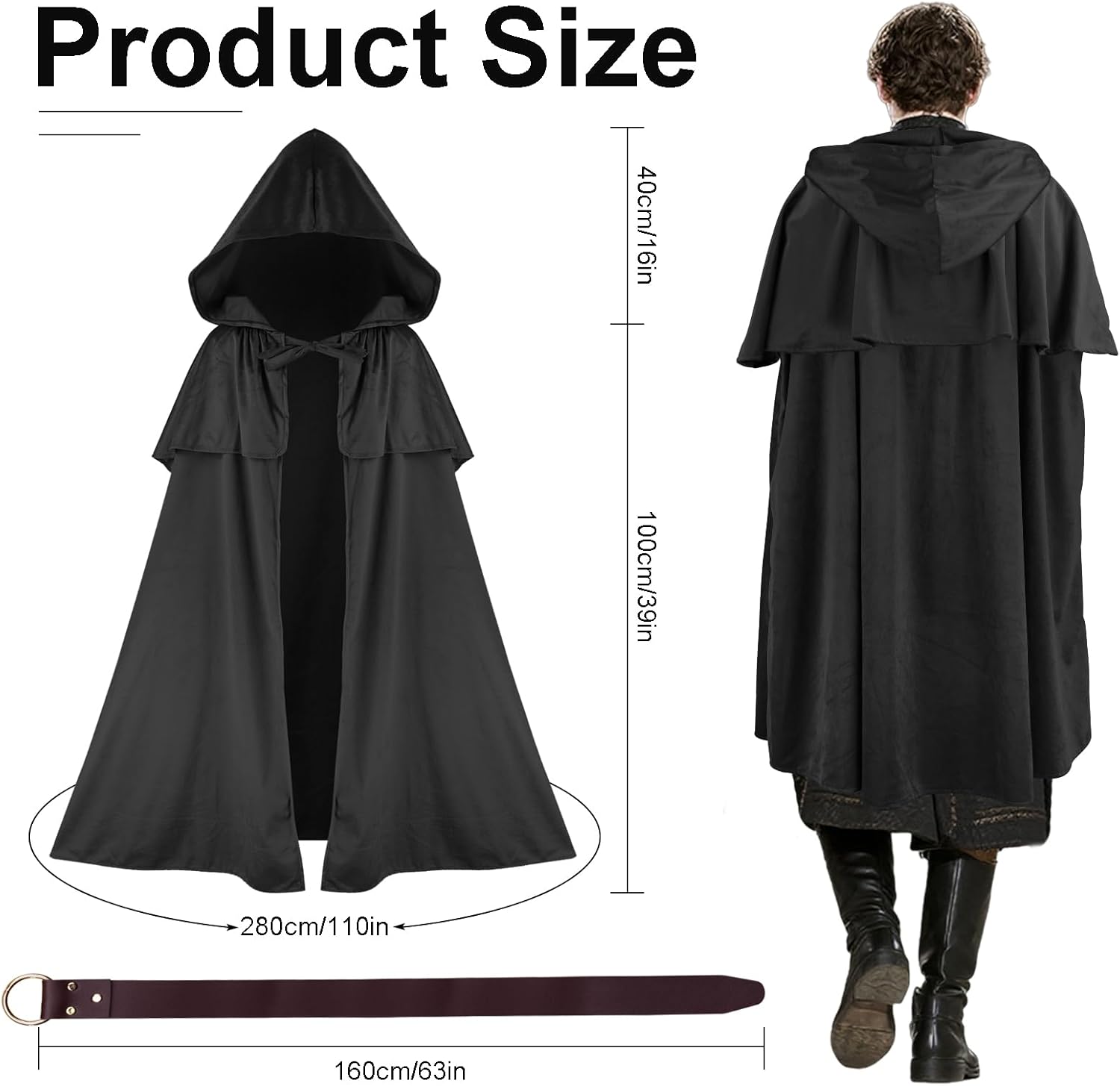 Renaissance Costumes Cloak with Hood Arm Holes Women Medieval Hooded Cape for Halloween Cosplay - Image 3