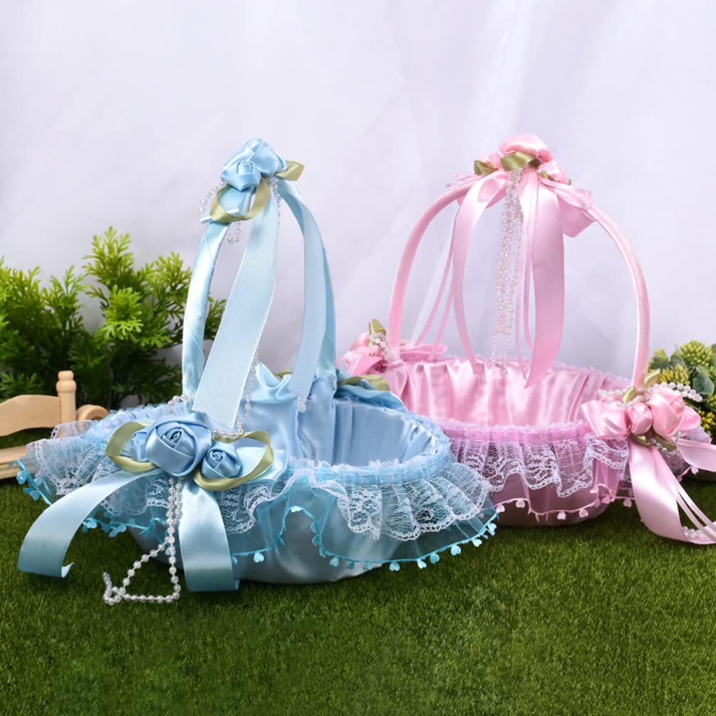 Blumenkorb für Hochzeit, Blau, aus Stoff, für Kinder