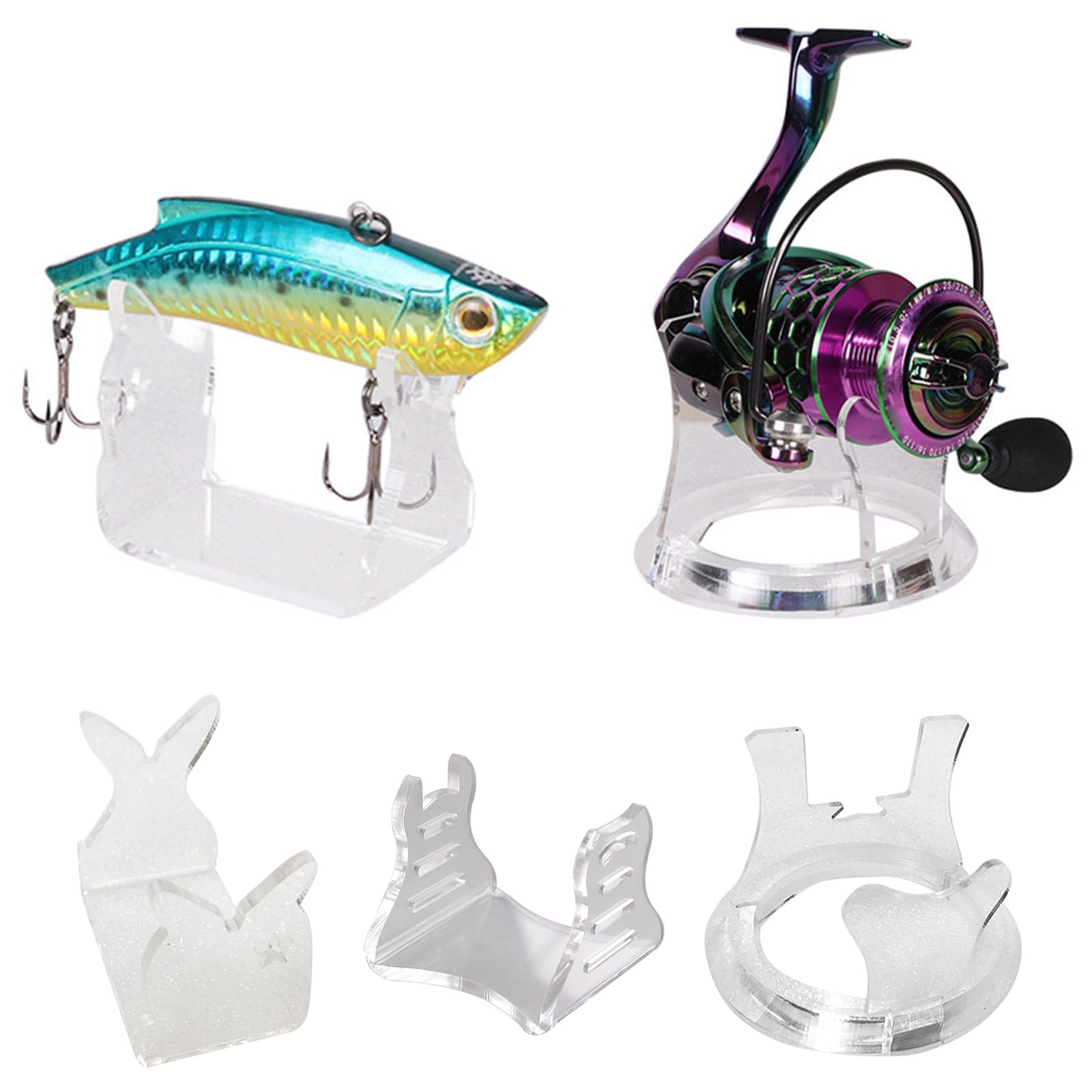 YPBEW Clear Fishing Lures Shows Stand Fishing Reel Holder Stand Baits Display Shelf Fish Baits Stand