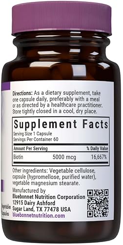 Miniatura 2 de Bluebonnet Nutrition Biotin 5000 cápsulas vegetales Mcg la biotina es una vitamina B que ayuda a hacer queratina vegana vegetariana sin OMG sin