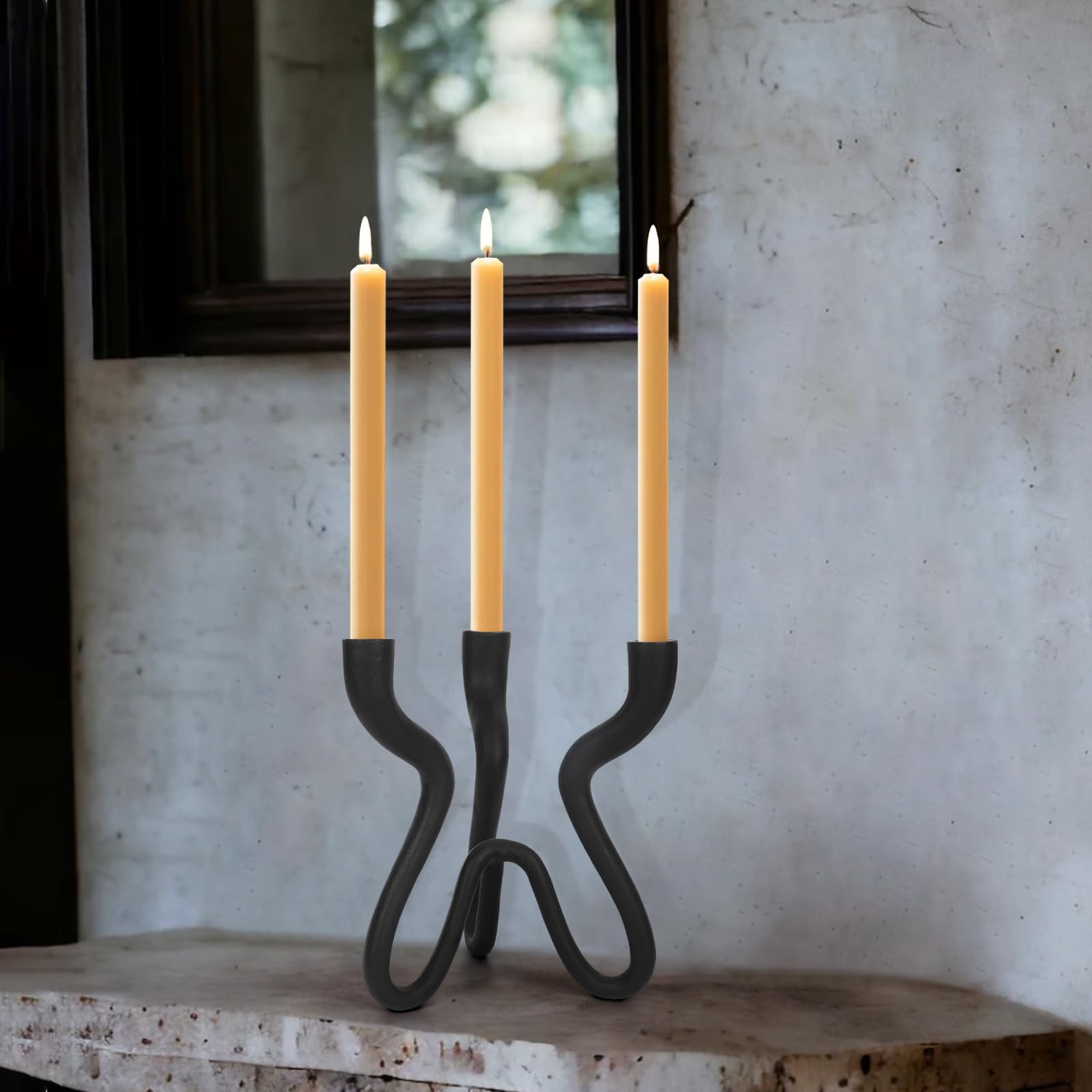 Candelabro triple – Soporte de metal de hierro fundido con acabado negro mate – Elegante centro de mesa de boda para el hogar, comedor, decoración de eventos 5