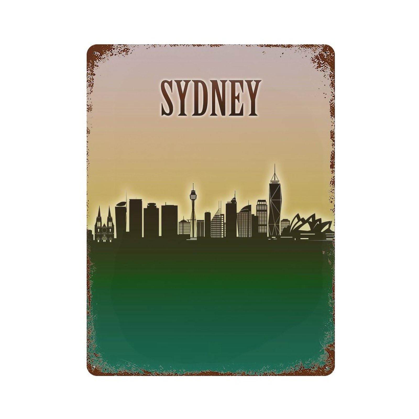 Retro Metal Sign Sydney Skyline Minimal 15.7"x11.8", Decorative Metal Wall Art for Pub, Kitchen And Man Cave Decor