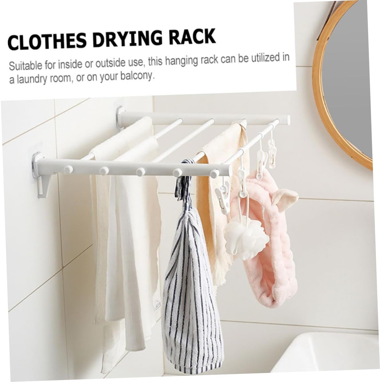 Wall Mounted Collapsible Laundry Drying Rack Space Saving Clothes Drying for Indoor and Outdoor Use Hidden Design with Clips for Easy Storage