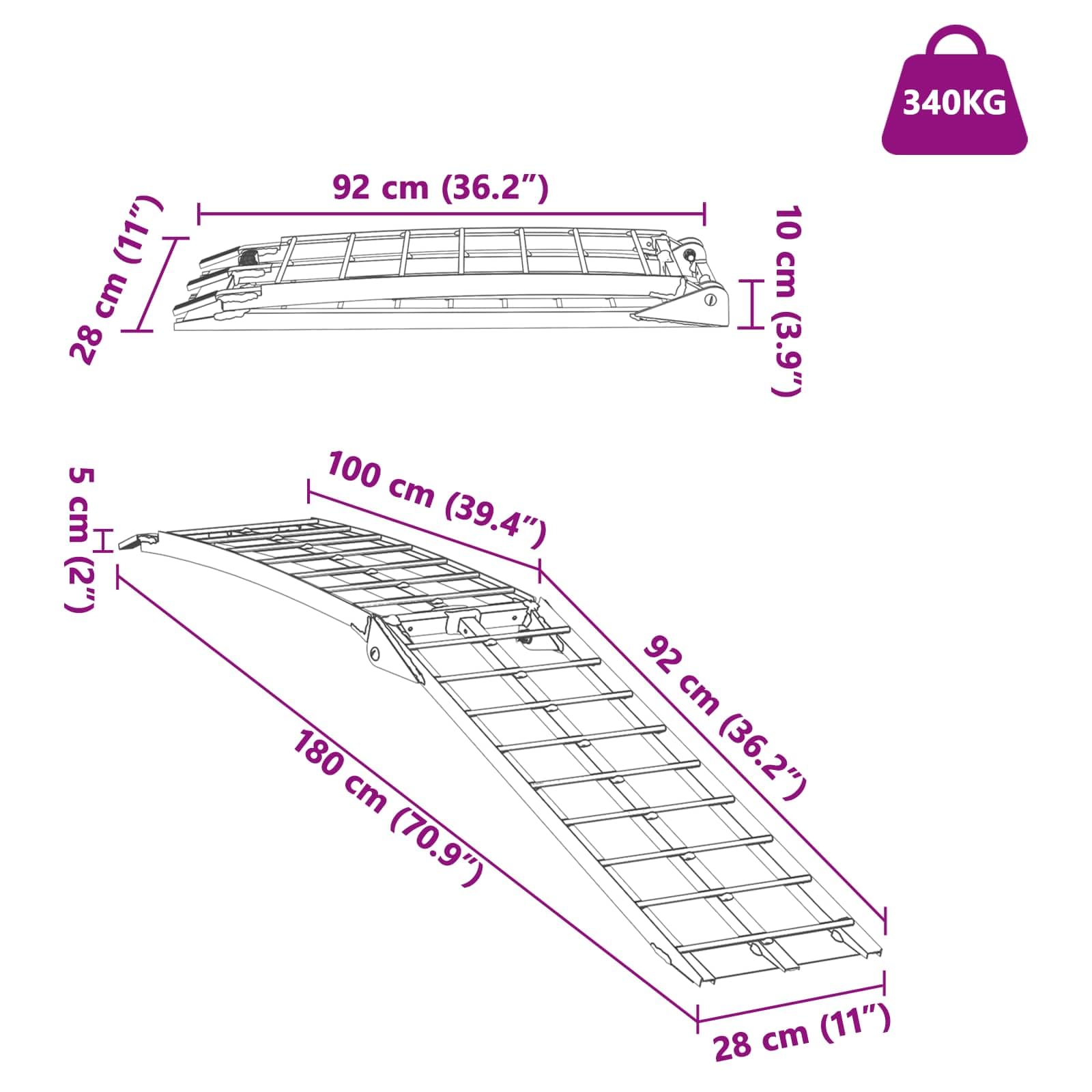 vidaXL Rampas para Motocicletas Plateado 340 kg por Pieza Aluminio