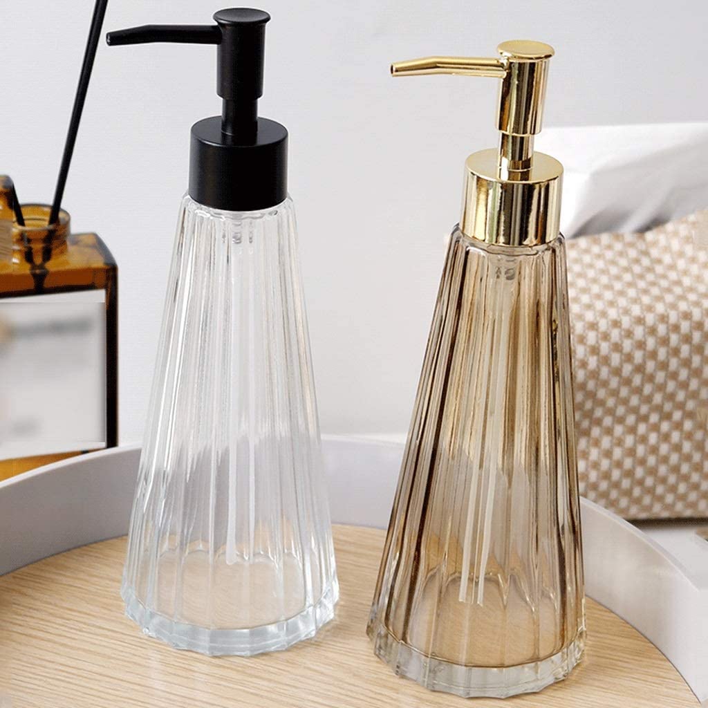 Dispensador de jabón líquido con Bomba, Botellas de Vidrio, Paquete de 3, Transparente, Grueso, Recargable, para baño y Cocina, 10/13.5 oz de loción (