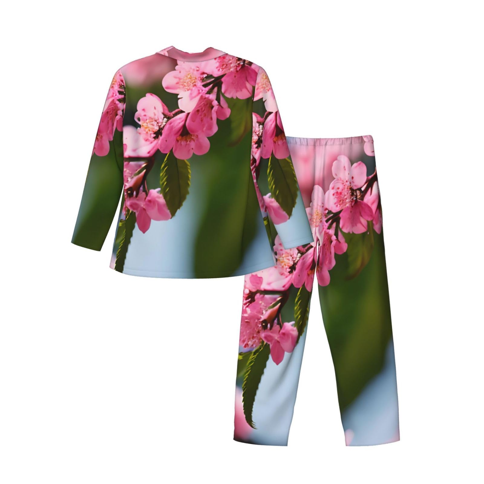 Rosa Cherry Blossoms 1 Stampa Uomini Manica Lunga Pigiama Set Sleepwear Due Pezzi Lounge Set Traspirante Nightwear