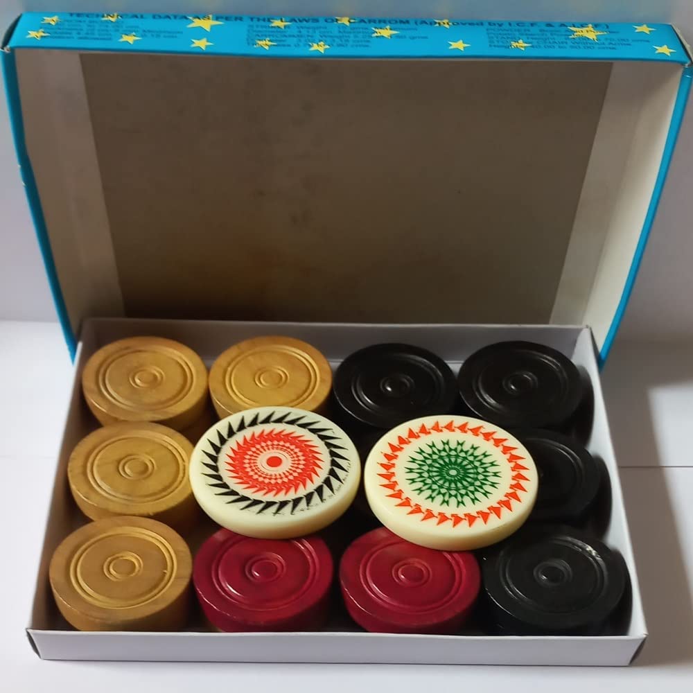 Dama in legno con monete impilabili Ridge Carrom Board e Striker Professional Solid Set (24 pezzi Carrom Board con copertura/custodia Striker + 2 Striker colore casuale