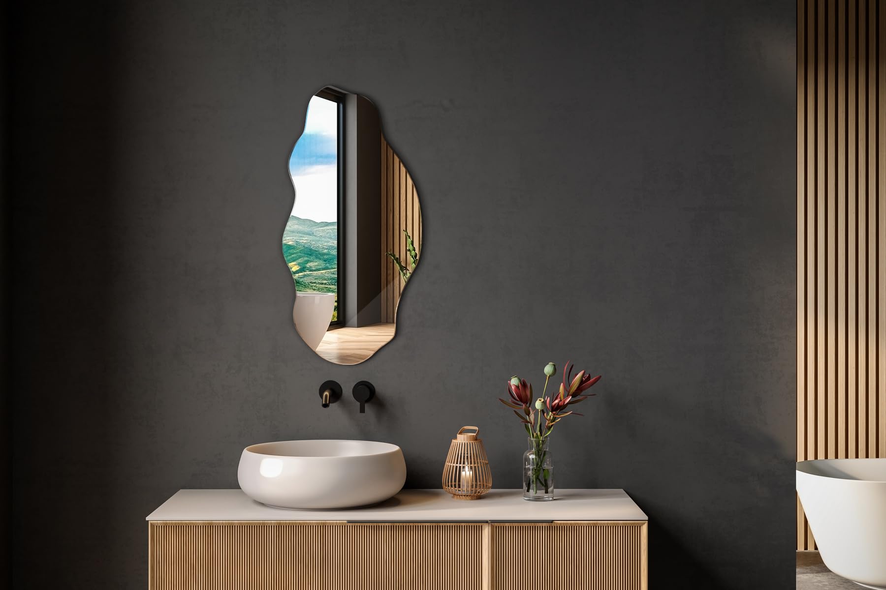 Tulup Miroir 40x80 cm Monté au Mur Irrégulier Décoratif Tacheté Industriel pour Chambre Salon Style Boho Loft Allongé