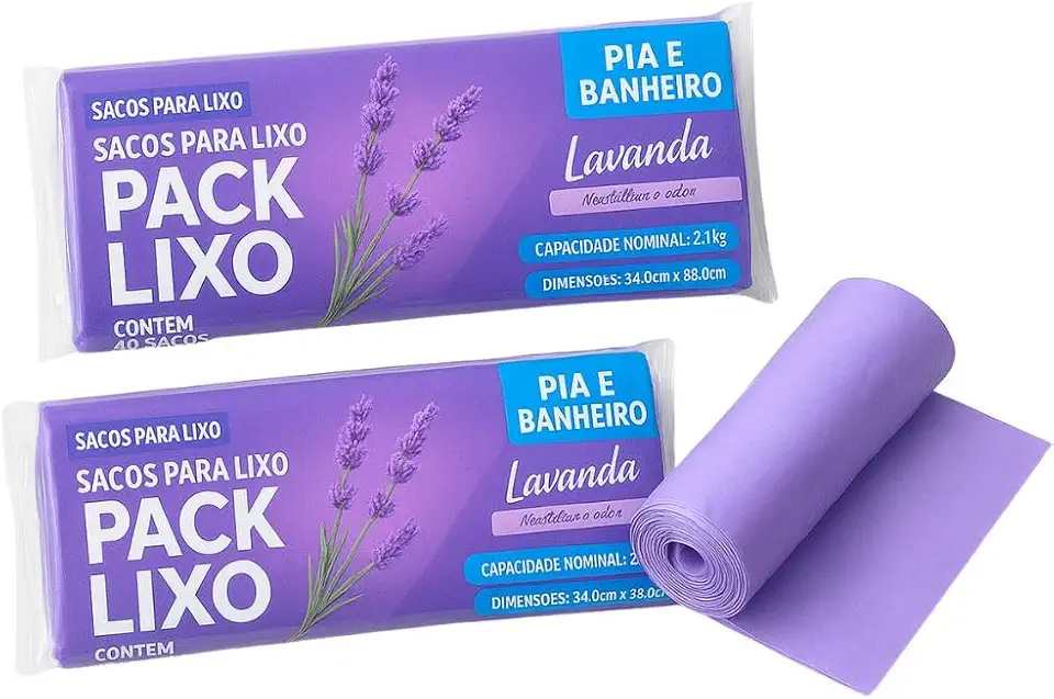 Kit 2 Rolos com 80 Unidades | Sacos de Lixo 34x38cm Lavanda | Perfumado e Anti-Odor
