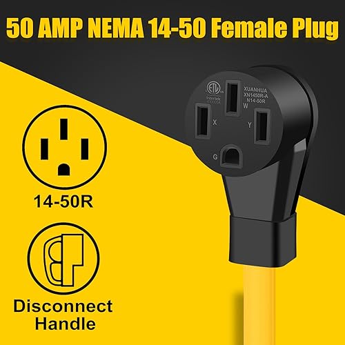 Miniatura 3 de Cable adaptador de generador RV de 4 clavijas y 30 amperios con mango de agarre, bloqueo giratorio L14-30P macho a hembra 14-50R, STW resistente 10