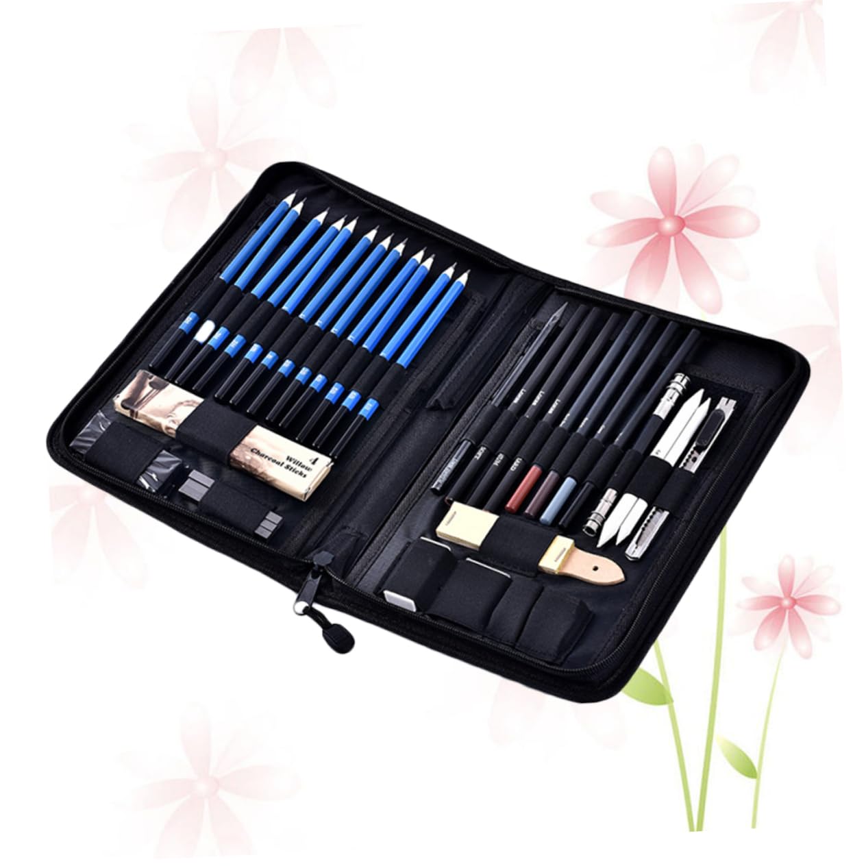 Operitacx 40-pièces Ensemble Crayons Dessin Bois Étui Zippé pour Croquis et Dessin Professionnels