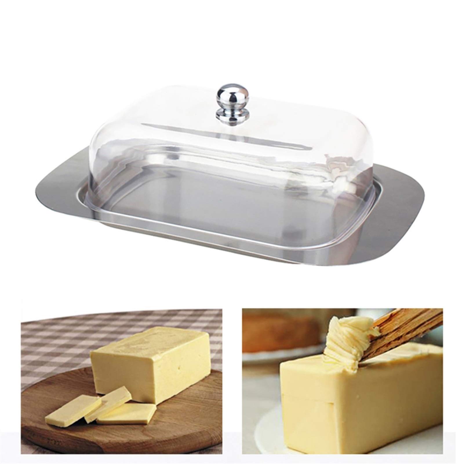 Burriere Scatola di burro in acciaio inox - Piatto di burro classico con coperchio Scatola di burro semplice - Snack Vassoio Casella di formaggio Casella di manutenzione di fresco Casella Cucina Forni