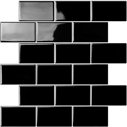 STICKGOO Azulejos de metro para despegar y pegar, vinilos adhesivos para salpicaduras de cocina en negro (muestra, diseño más grueso), 30,5 cm x