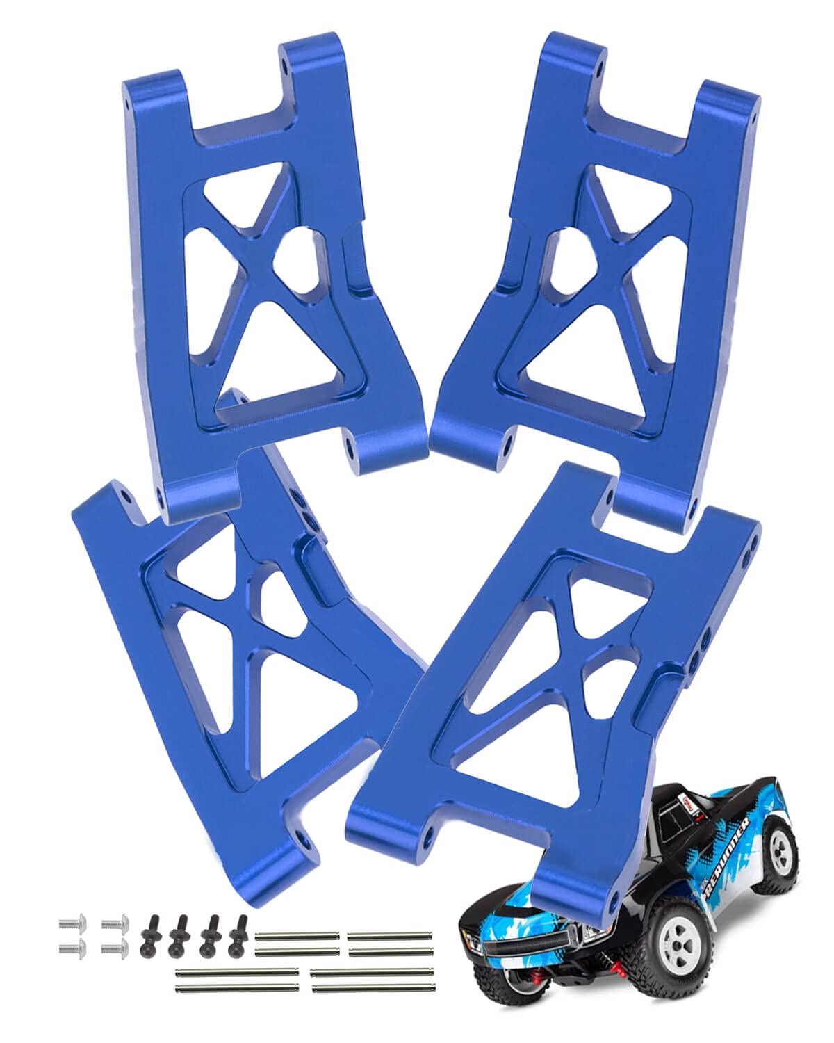 Blue Aluminum Suspension A-Arms Upgrade Set (4PCS) For 1/18 LaTrax Teton & Desert Prerunner - Replaces #7630 Front & Rear Hop-Up Parts