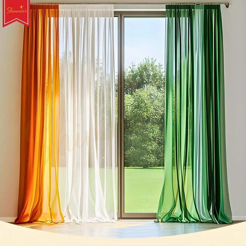 Image of Shimmers Decoration Kit 6 Pcs - Tricolor Net Curtains (Orange, White & Green) 7x3.5 ft with Hooks, Backdrop Setup for Independence Day, Republic Day, School Events & Home Decor