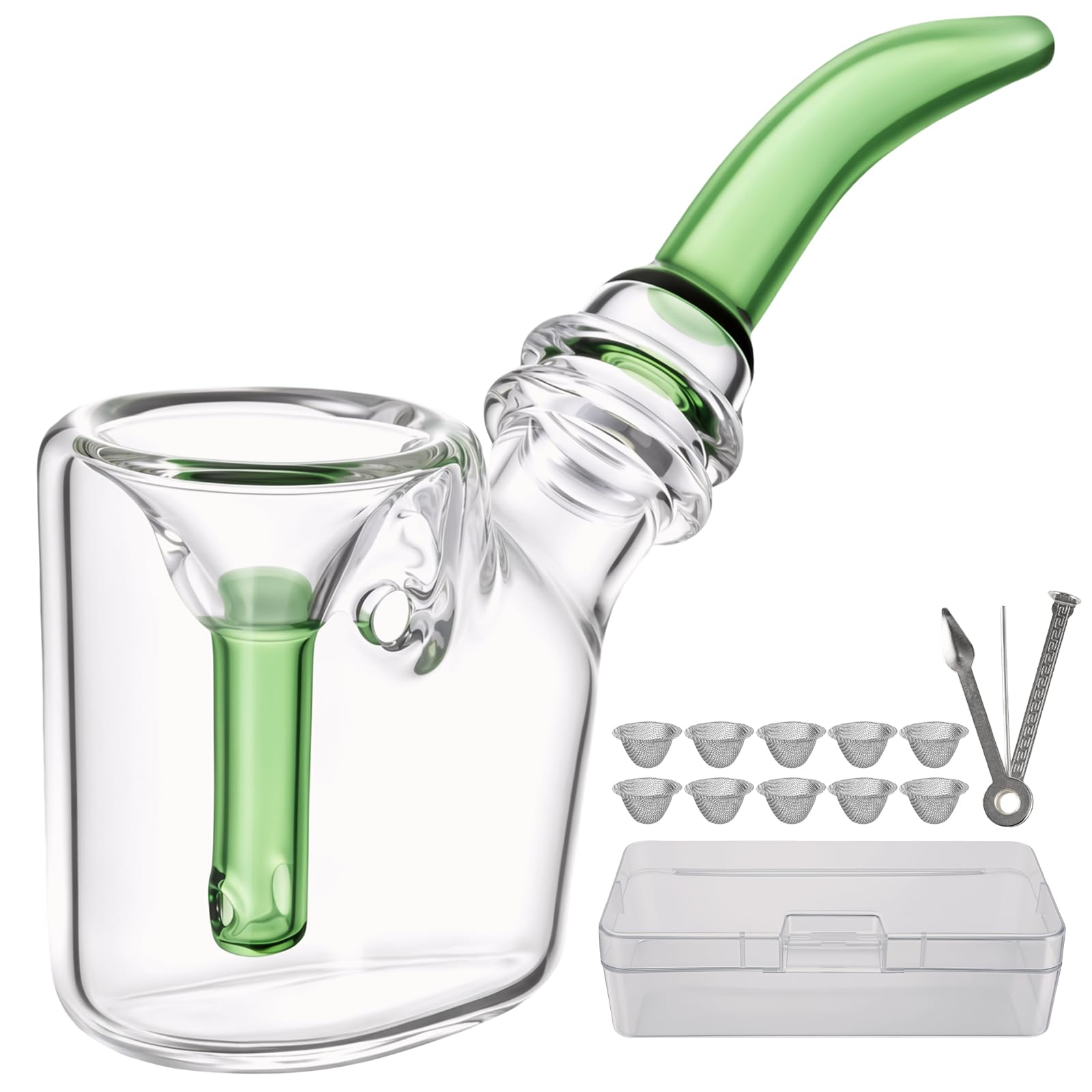 Glas 2-in-1 Tabakpfeife und Mini-Bong Wasserpfeife, 15,5 cm langlebiger Borosilikat-Bong mit Aufbewahrungsbox