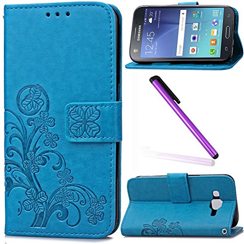 J5 2016 Case,Samsung Galaxy J5 2016 Case,LEECO Card Slots Wallet PU Leather Protects Flip Skin Case Magnetic Closure Cover for Samsung Galaxy J5 2016 Luck Clover Blue