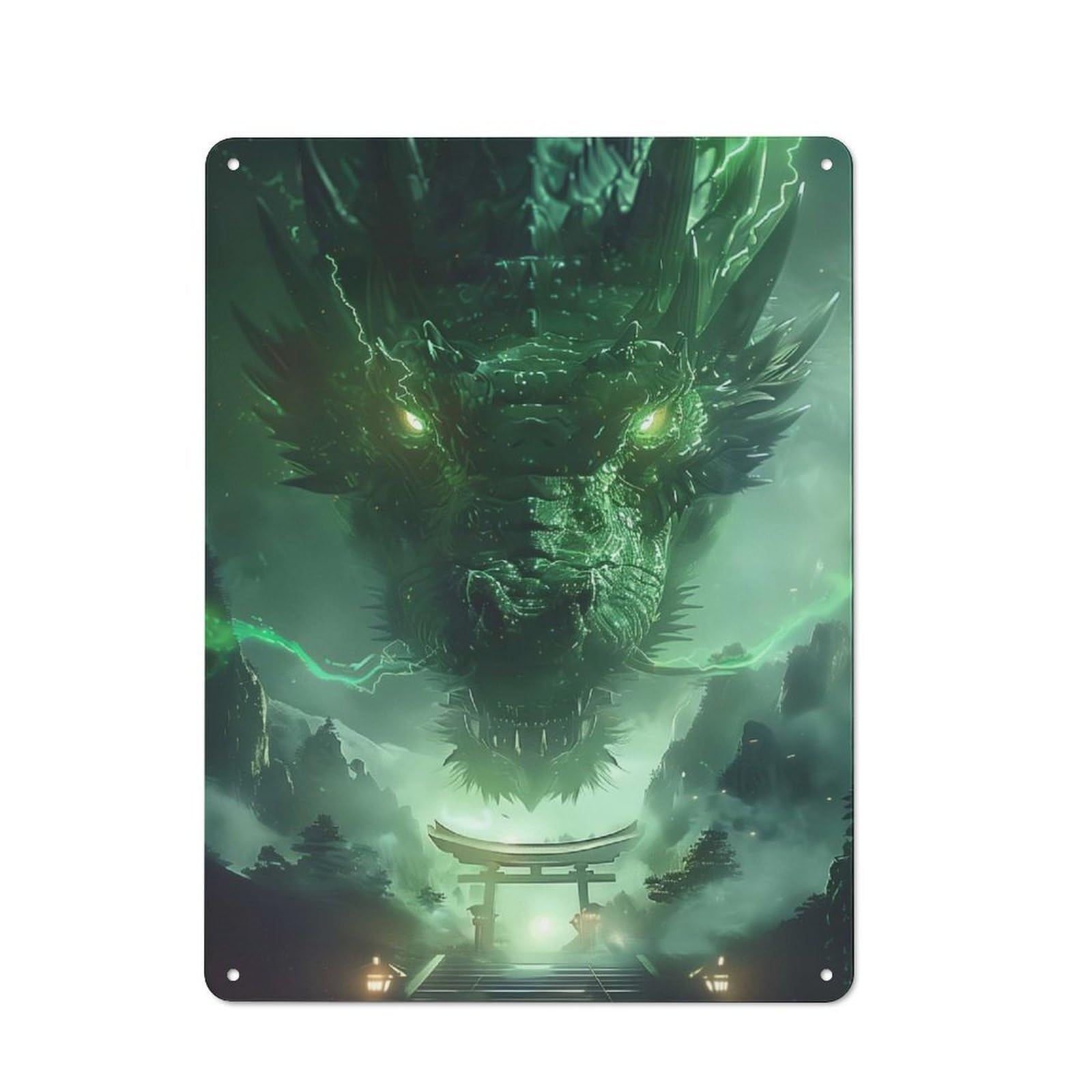 Junmoney Torii Gate Dragon Legend Metal Wall Plaque 40X30cm, Vintage Nostalgic Wall Art For Bedroom, Office, Home Bar Or Dining Room