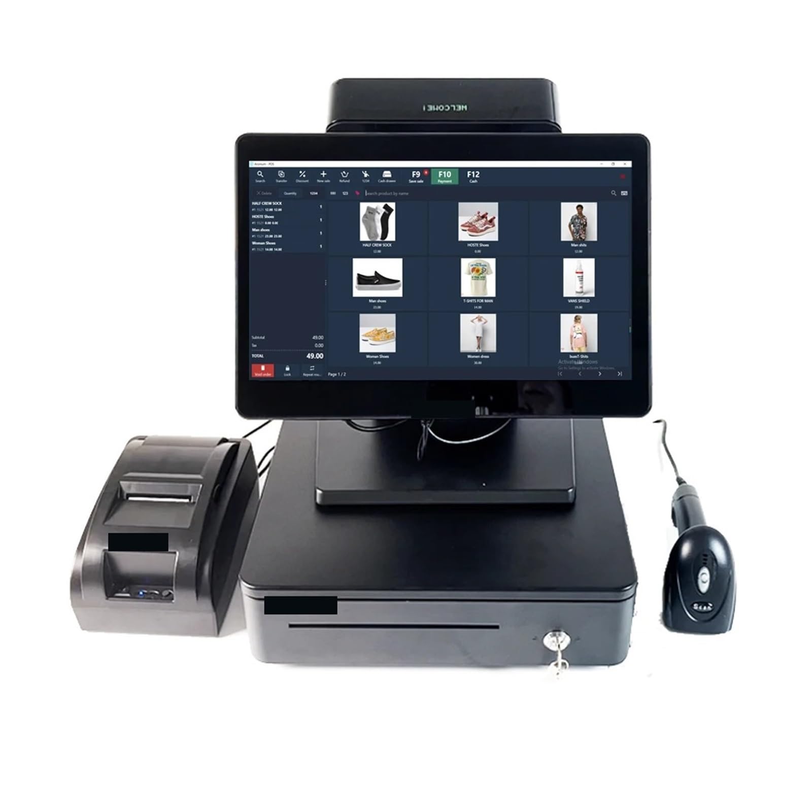 14 Inch All In One Touch Screen POS Cash Register Windows System With Software VFD Customer Display For Retail(I5 8G 128G)