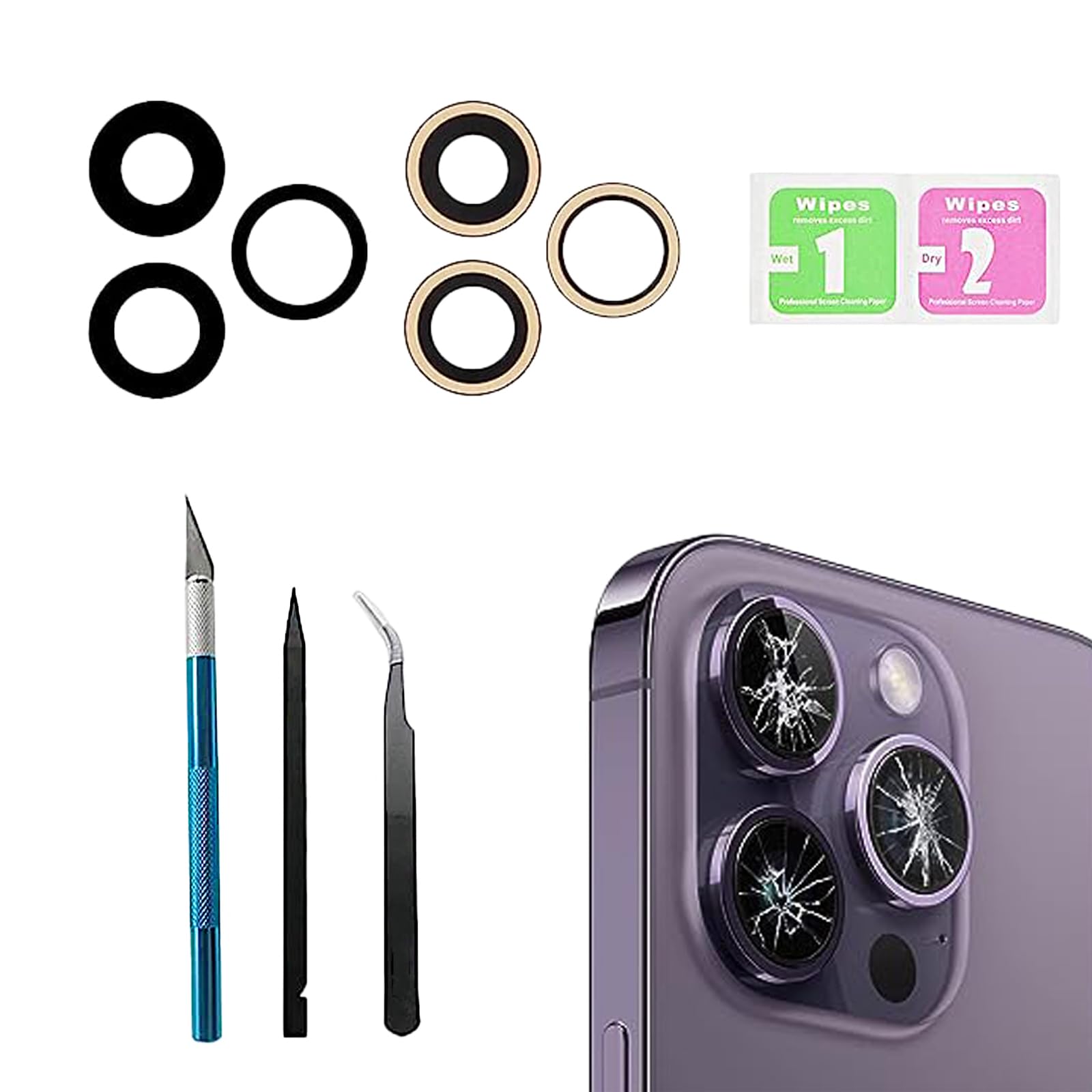 Back Camera Lens Glass Replacement for iPhone 14 Pro,14 Pro Rear Lens Glass Replacement Reparing Toolkit with Pre-Installed Adhesive