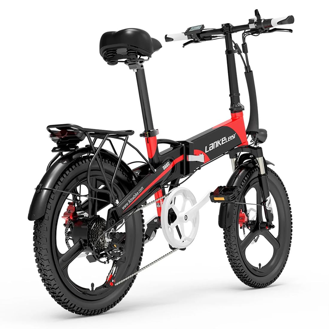 LANKELEISI La bicicletta elettrica pieghevole da città G660 è dotata di una batteria da 48V 12.8Ah e offre un'autonomia massima fino a 110 chilometri.