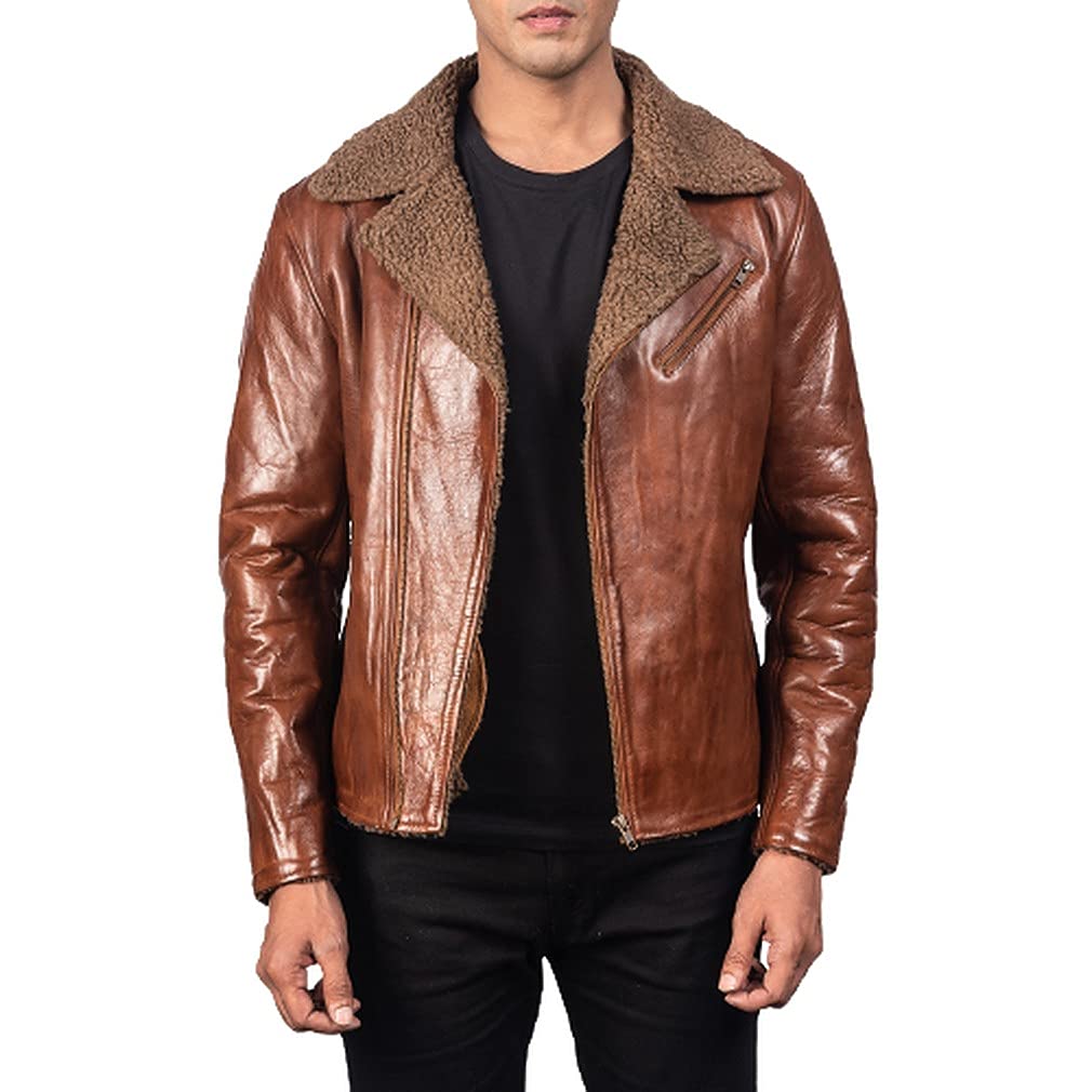 Men's B3 Aviator Faux Shearling Sheepskin Leather Flying Jacket - Mens Aviator Jacket