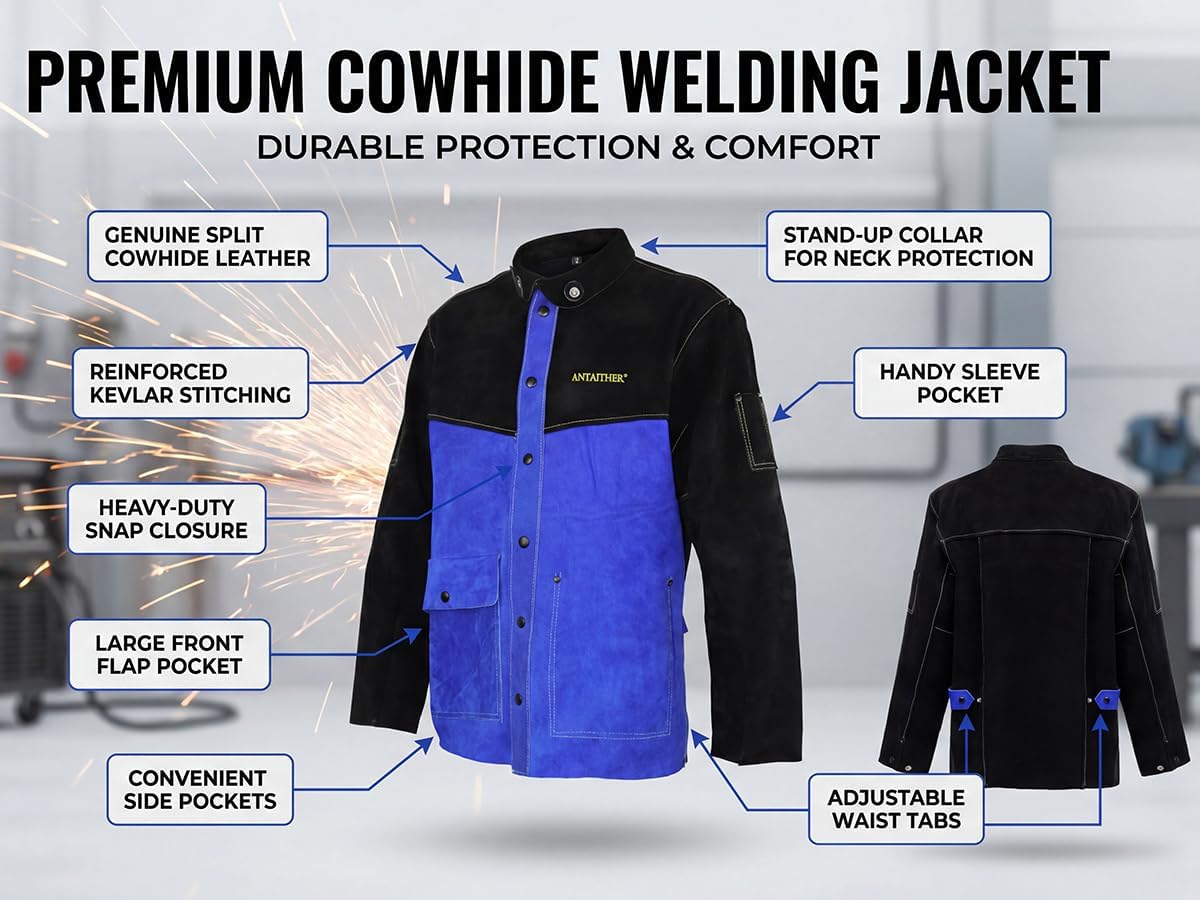 ANTAITHER Leather Welding Jacket - Exceptional Heat and Flame Protection, Heavy-Duty Coat - Image 7