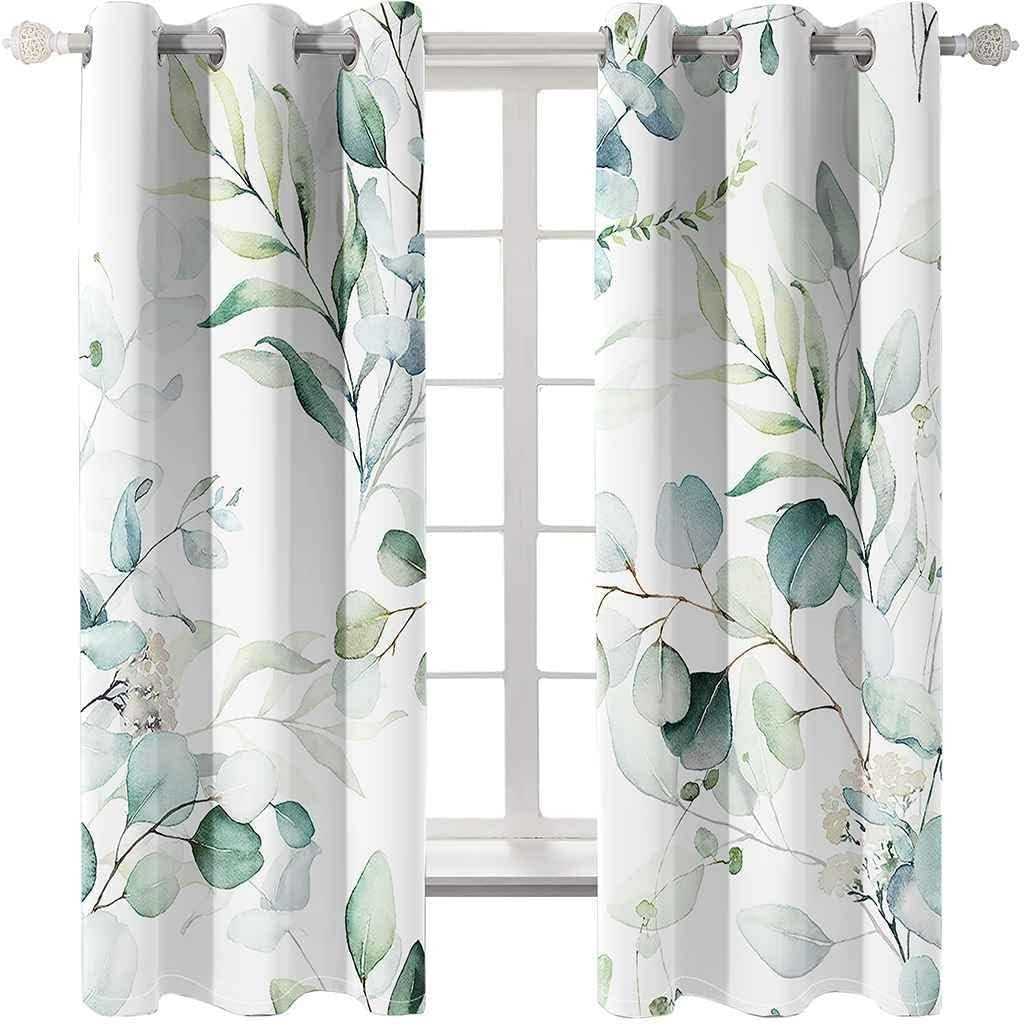 Rideau Salon Feuilles Fleur d'abricot Rideau Chambre Rideaux Cuisine Rideau Thermique Isolant Anti Froid Lot de 2 pour Décoration de Fenêtre 140x225 cm (Largeur x Hauteur)