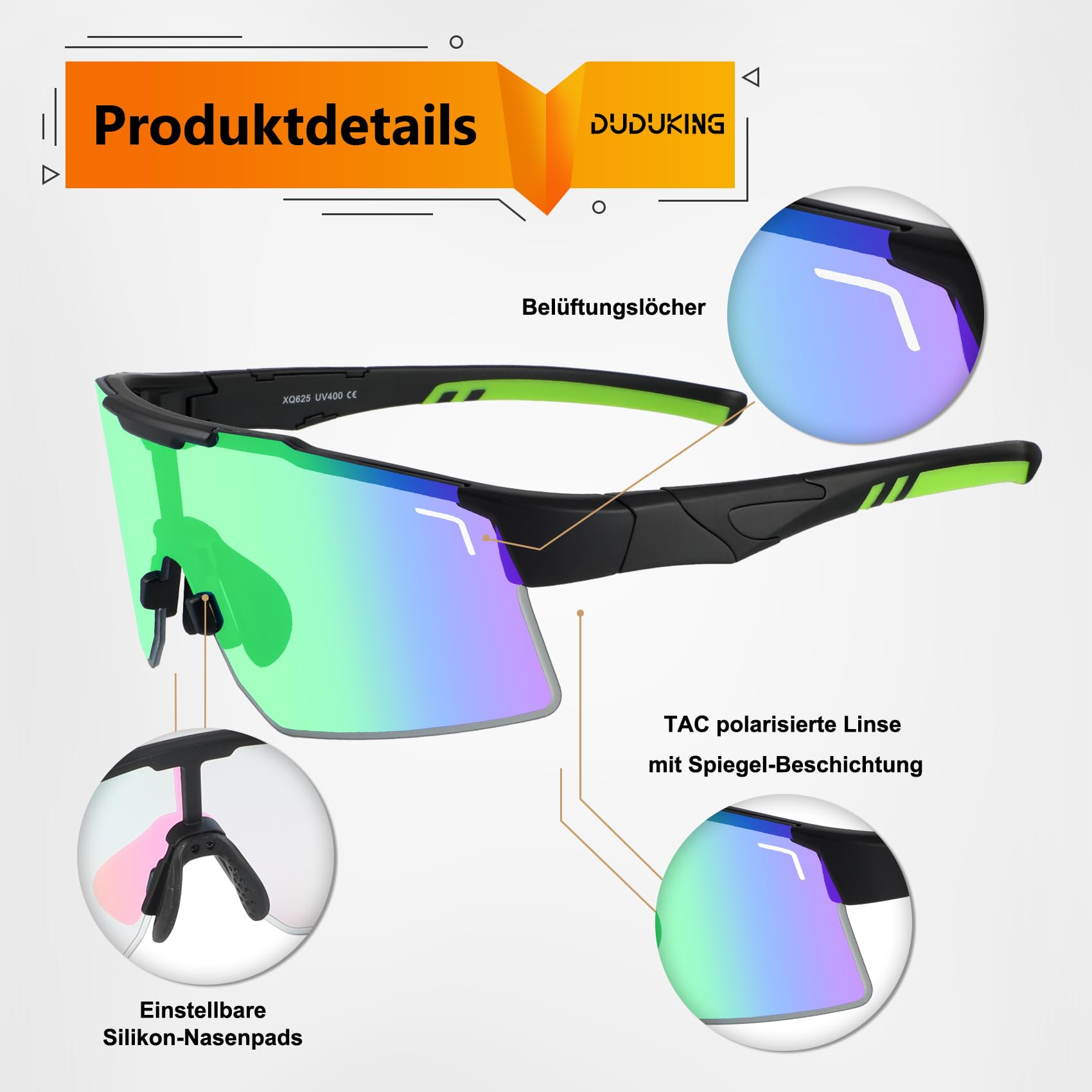 DUDUKING Occhiali da sole autocoloranti, polarizzati, da uomo, da donna, per ciclismo, corsa, golf, da baseball