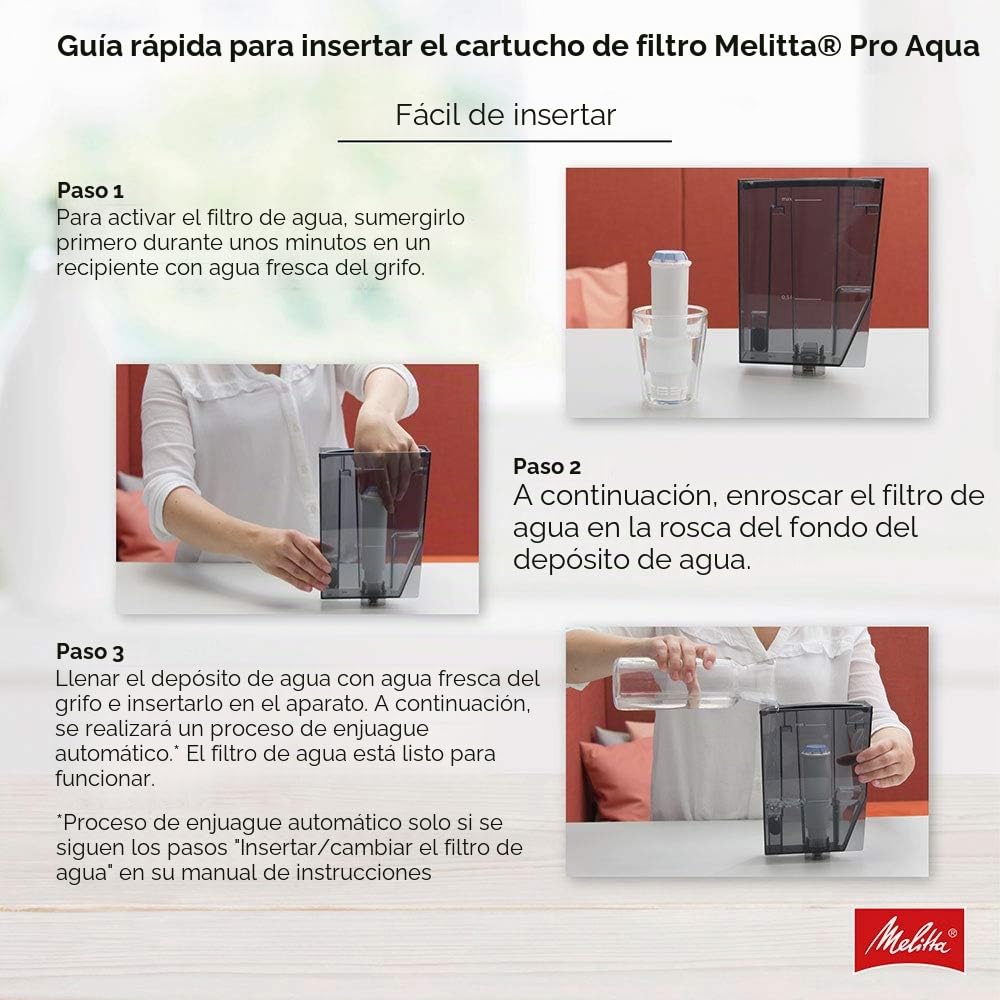 Melitta Cartuchos de filtro Pro Aqua (3 cartuchos) – Filtro de cal para cafeteras automáticas, evita la acumulación de cal y reduce los contaminantes para el mejor sabor del café