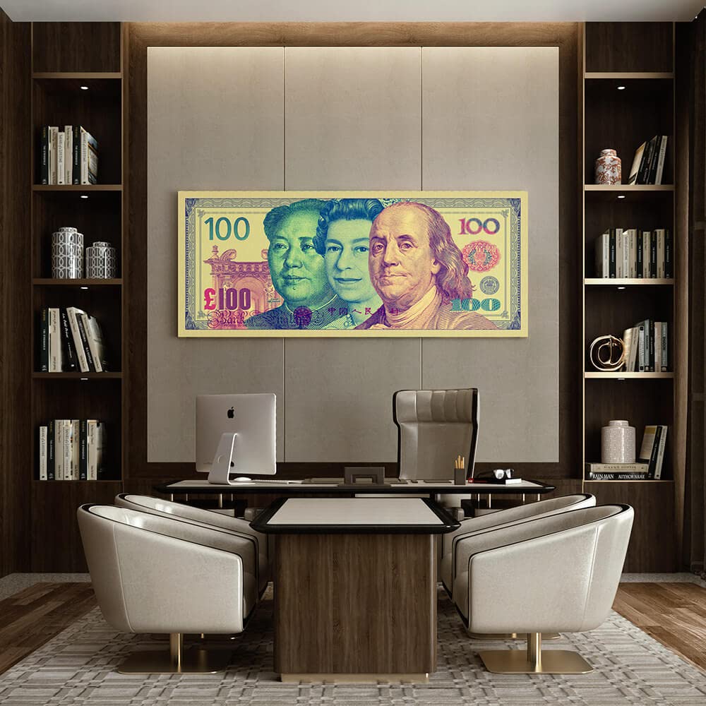 Tela artistica da parete con soldi – Cash Hundred Bill Motivation Pop Home Decor Stampa Poster Pittura Grande 76,2 x 101,6 cm | Sense Canvas