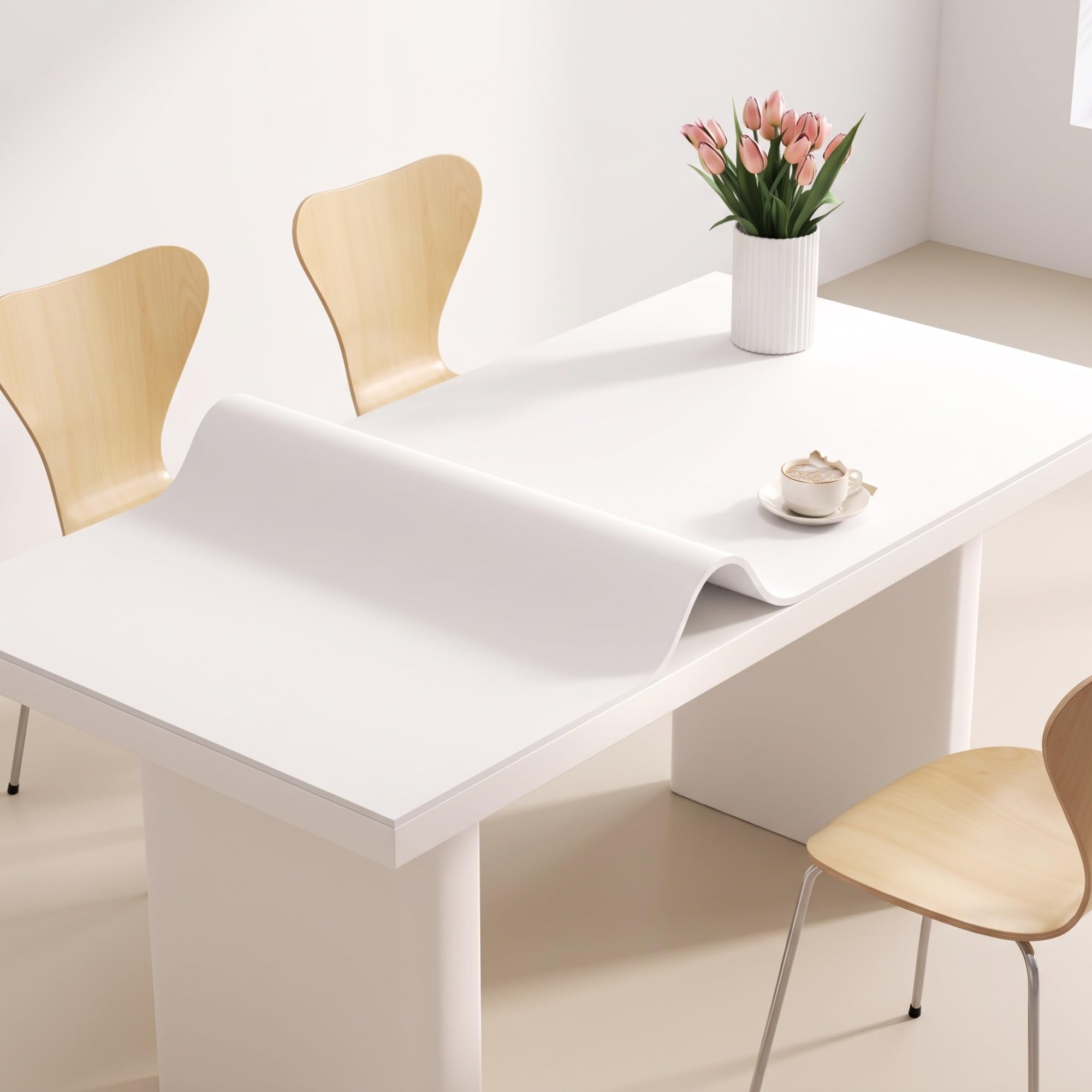 Silikonmatte Groß, Hitzefest & Rutschfest mit 3,5 mm Dicke, Tischunterlage/Unterlage für Arbeitsplatten, Bastel- & Kunsttisch, PVC(White,85 x 160 cm)