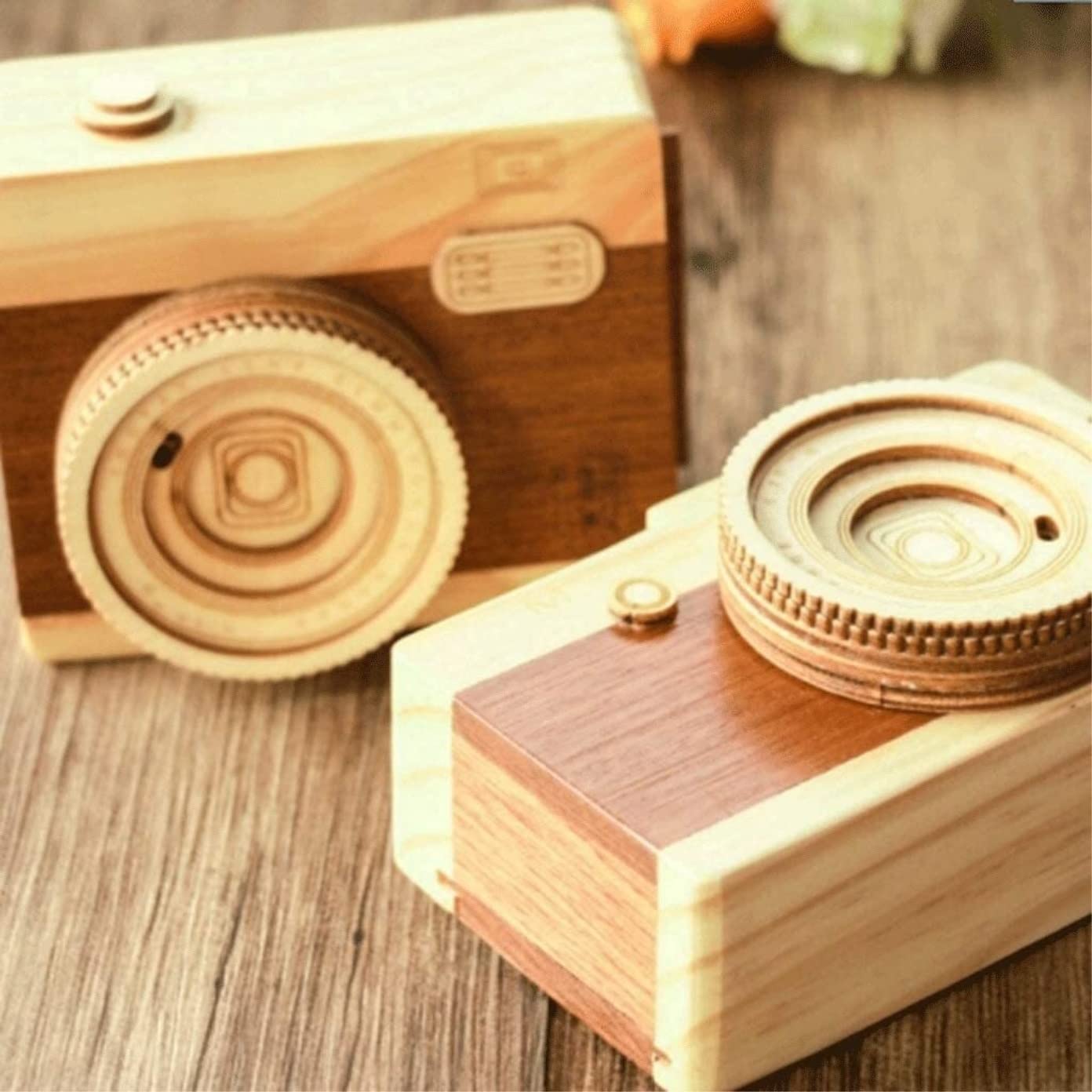 Caja de música para cámara, caja de música de madera, caja de pronunciación para cumpleaños, Navidad, el nombre de la música está en la imagen, caja musical de regalo (madera, 12,5 x 7,5 x 6