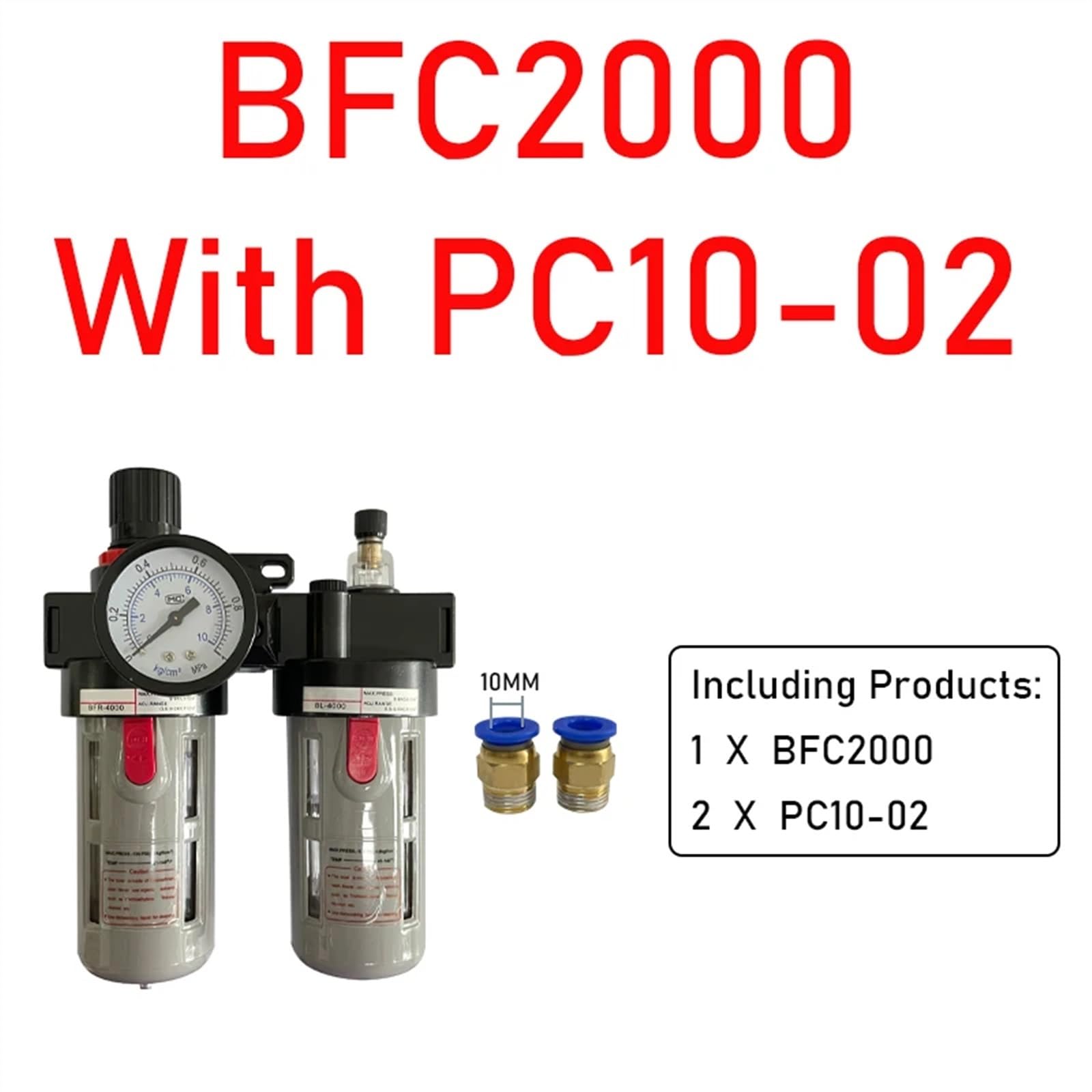 Filtro regulador separador de aceite y agua, compresor de aire, reductor de presión, filtro de aire comprimido de 1/10.2 cm, 3/20.3 cm, 1/5.1 cm, filtro de aire comprimido BFC2000/3000 (con ajuste de