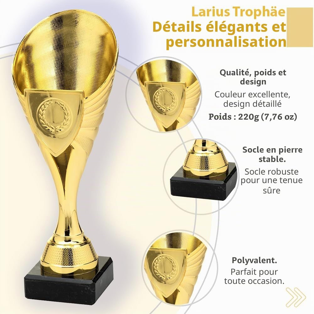 Larius Coupe (21 cm, 220 g) - Trophée élégant et universel avec socle en marbre - Personnalisable - Idéal pour le sport, l'école, les compétitions et les récompenses - B1