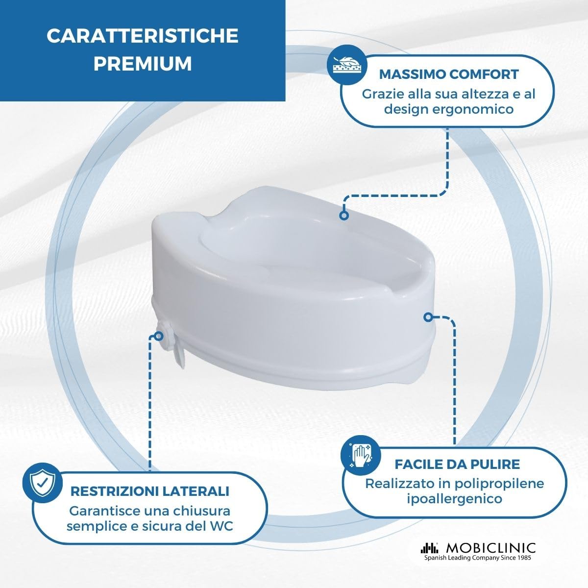 Mobiclinic, Rialzo WC per Anziani, Altezza 14 cm, Marchio europeo, Alza water, Bidet, Disabili, Senza coperchio, Ausili, Plastica, Regolabile, Bianco, Titán